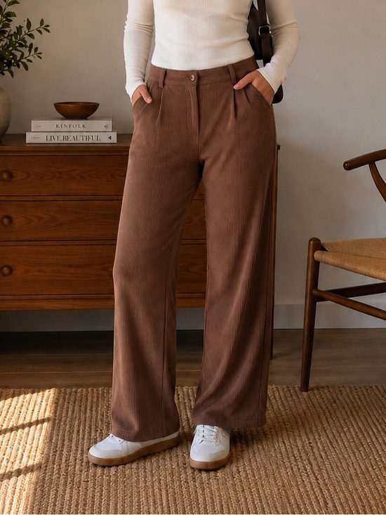 HALARA Pants - Halara XL Tall Brown Ribbed Velour Wide Leg Pants High Rise Soft Stretch